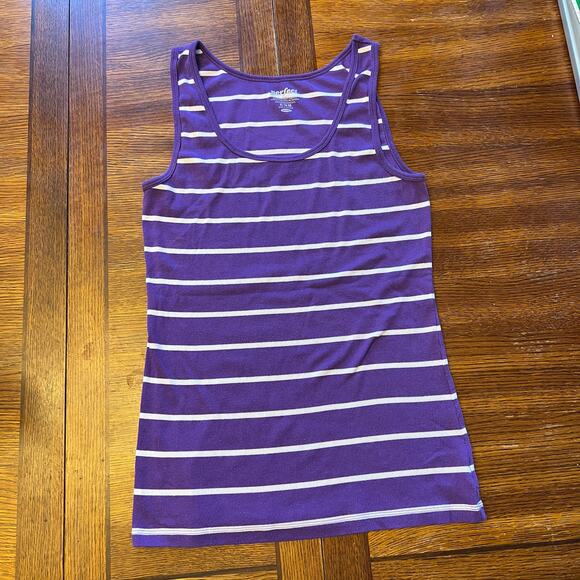 Y2K Old Navy The Perfect Tank Top XL Purple White Stripe Sleeveless Stretchy - Picture 6 of 8